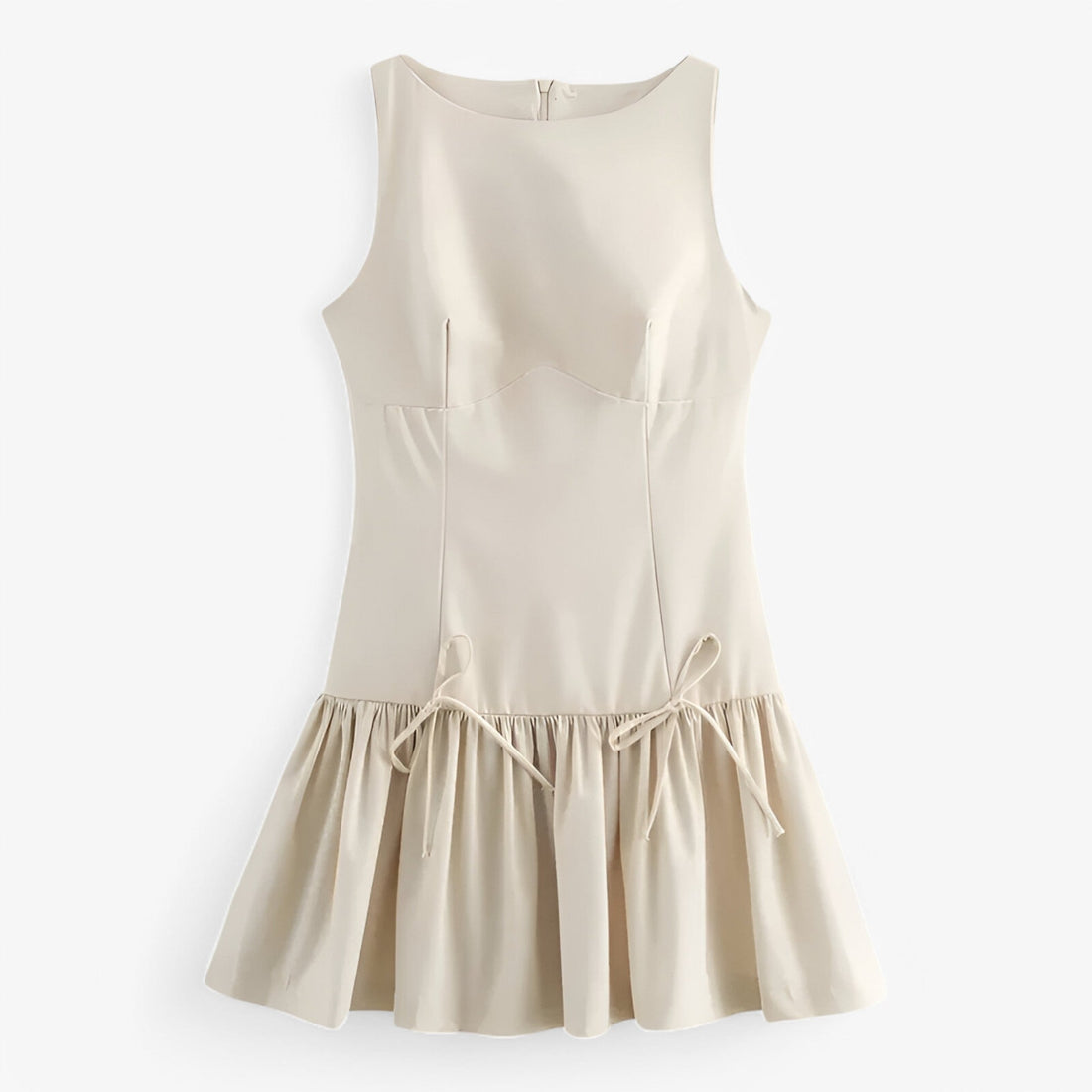 Kobieca Sukienka Mini Plisowana bez Rękawów z Kokardą, Lekki Materiał, Elegancki Design 0