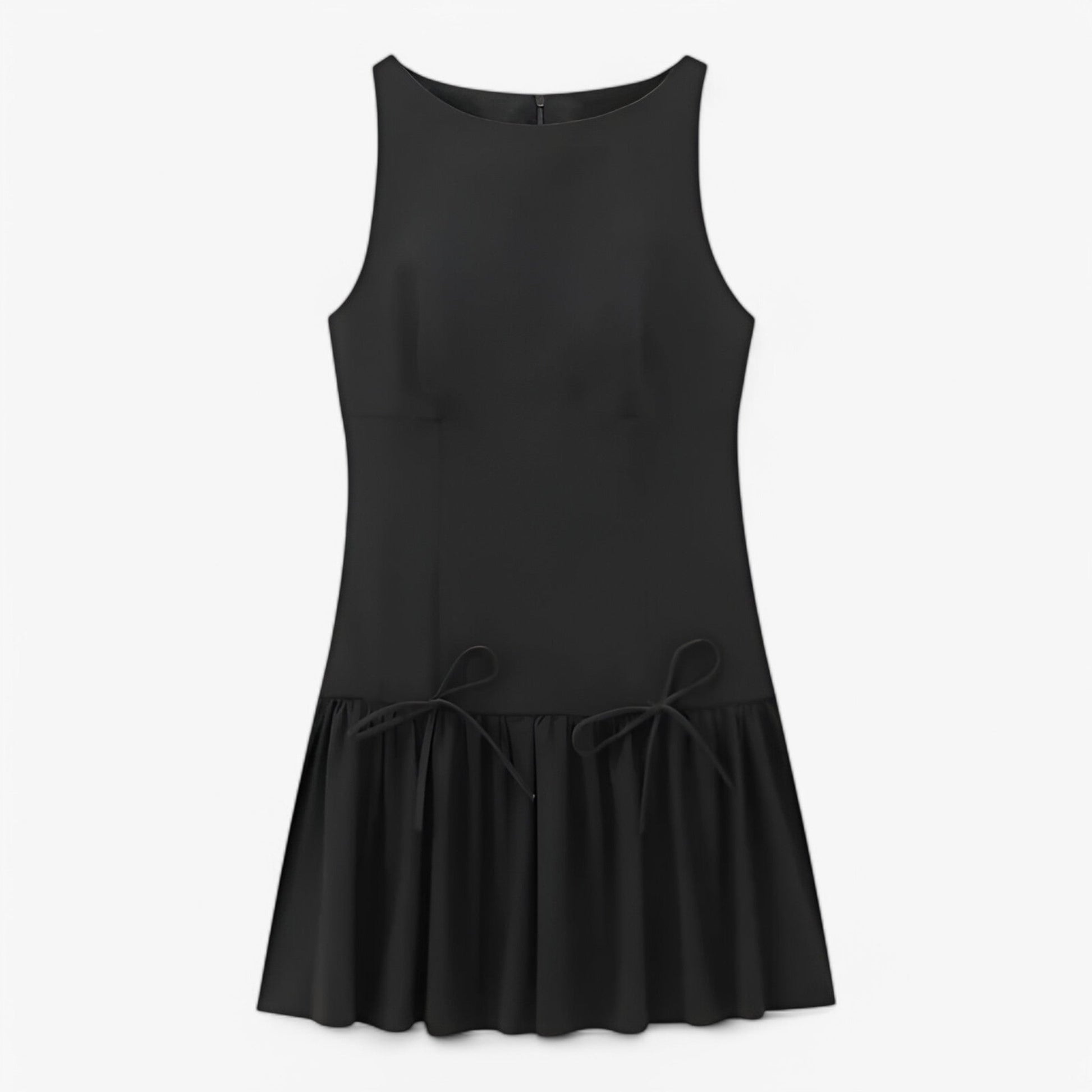Kobieca Sukienka Mini Plisowana bez Rękawów z Kokardą, Lekki Materiał, Elegancki Design 3