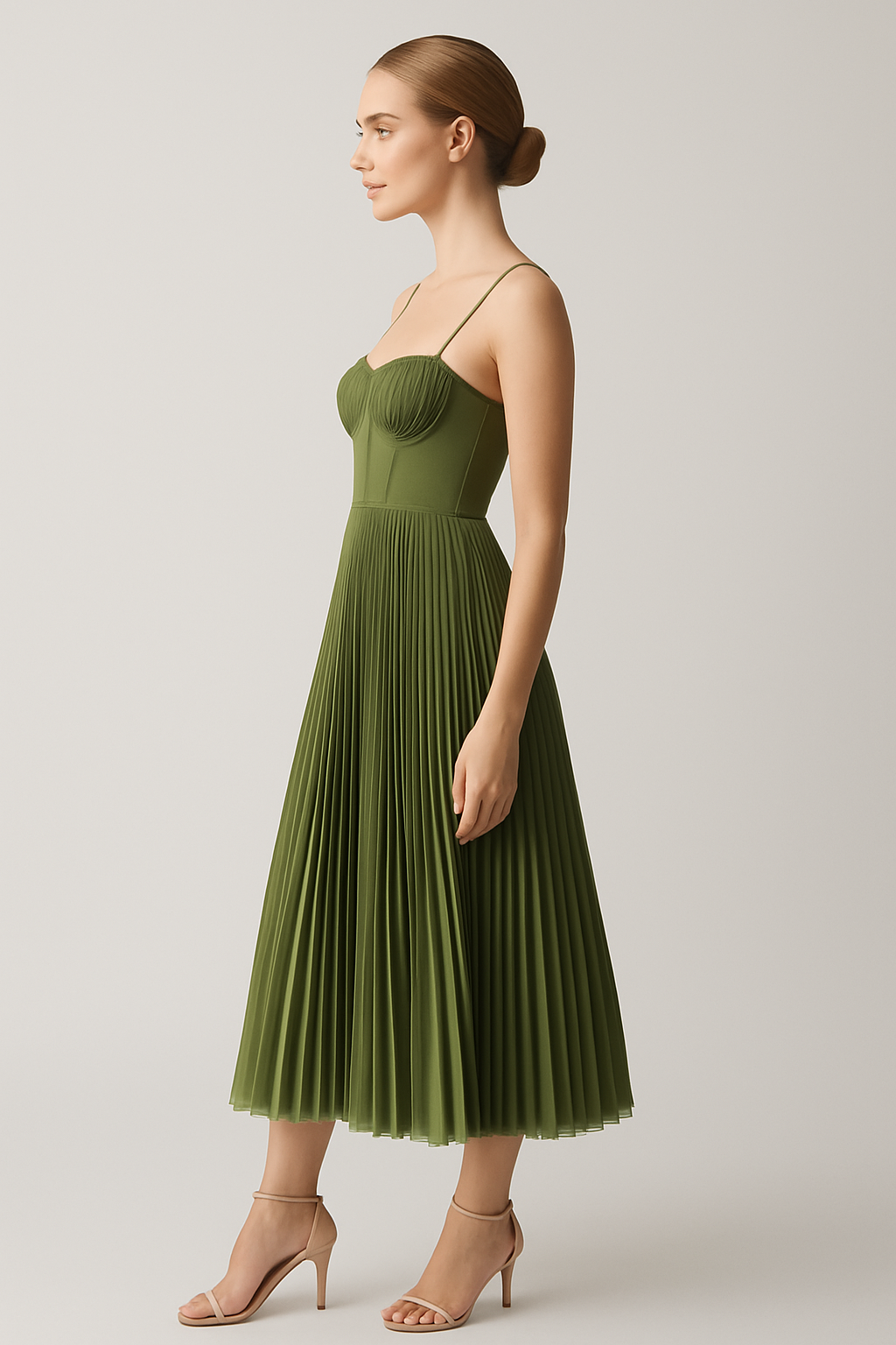 Sukienka Midi Elegancka z Plisowaniem i Cienkimi Ramiączkami dla Kobiet 5