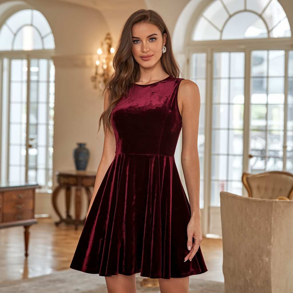Sukienka Mini Welurowa dla Kobiet - Elegancka Sukienka na Wesele i Przyjęcia 1